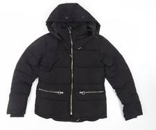 Topshop Womens Black Puffer Jacket Size 8 Zip - Hooded Zipped Pockets