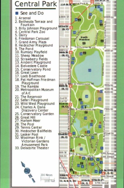 Map of Central Park Manhattan New York City Zoo The Pool Carousel etc Postcard