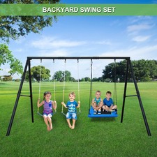 600lbs Heavy Duty Metal Frame Combo 3-Seats Swing Sets for Kids Playset Backyard