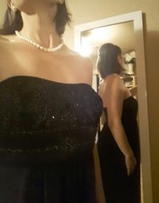 Davids bridal 6 beaded strapless dress black bubble hem. Corset/bustier