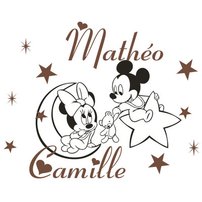Sticker Mural Jumeaux Bébés Mickey Et Minnie - Décoration Chambre Fille Et Garçon - Neuf En Emballage