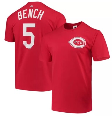 MLB Baseball T-Shirt Cincinnati Reds Johnny Bench 5 rot Hall of Fame HOF Trikot 