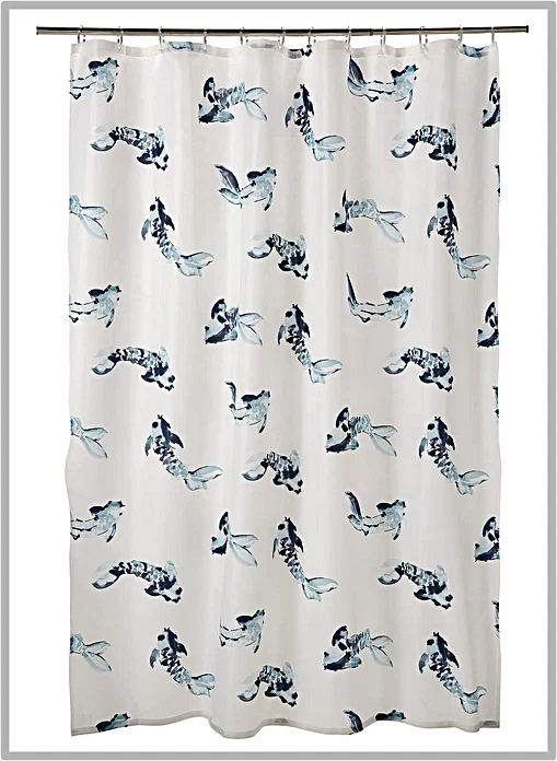 Pez Azul con Cortina de Ducha Blanca con 12 Anillos Molde Resistente al Moho 71"x71" Foto 2 de 4