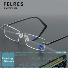 Rimless Metal Square Reading Glasses For Men Classic Clear Lens Glasses Readers 