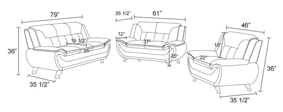 Новый черный кожаный гель 3PC диван комплект современный современной гостиной мебель - Изображение 3 из 4