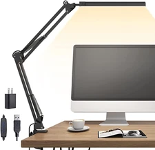 LED Desk Lamp Eye-Caring Reading Desk Light Swing Arm Desk Light with Clamp USB 