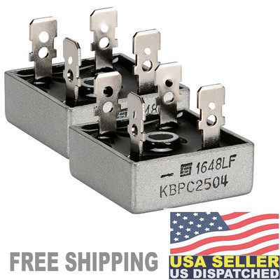2PCS SOLID STATE KBPC2504, Bridge Rectifier Diode, Single, 400 V, 25A, Module, 