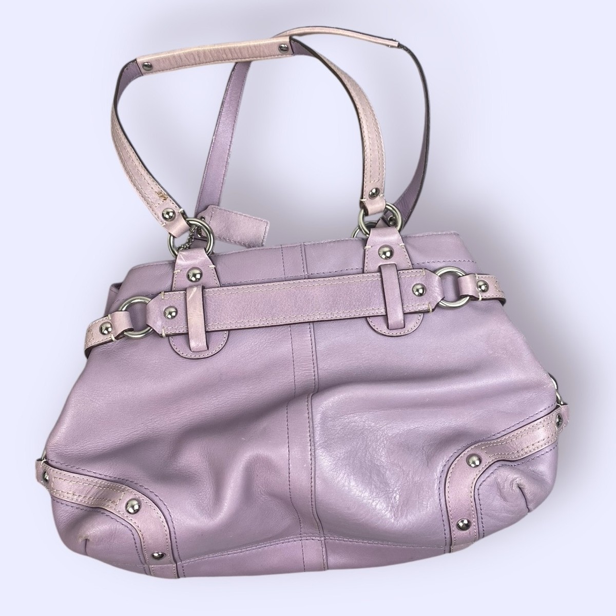 Coach Leather Carryall Purse Bag Lavender Satchel Tote J0873