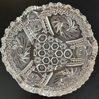 Vintage L.E. Smith EAPG Bowl Clear Crystal Saw Tooth Rim  Comet In The Stars 
