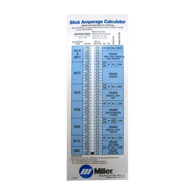 Miller 171087 Calculator Stick Welding