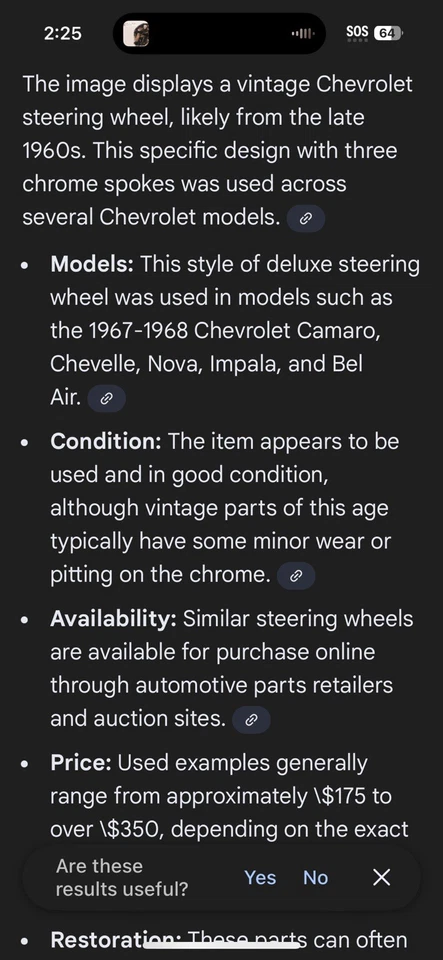 Anillo de bocina de volante Chevy Deluxe GM 1967-68 OEM Camaro Chevelle Nova Impala Foto 2 de 4