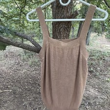 Banana Republic tan ribbed sweater tank linen-blend square neckline sz M