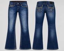 ROCK REVIVAL jeans womens 26x32 ADORNA BOOT thick stitch rhinestones embelished