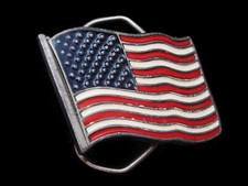 LF01153 VINTAGE 1991 CUT-OUT UNITED STATES FLAG PATRIOTIC BELT BUCKLE