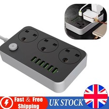 Extension Lead with 6 USB Cable  3 Gang Way Electric Plug Socket UK Mains Power