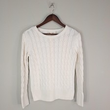 Barbour Lewes Knit Sweater Womens 4 White Cable Cotton Crewneck Pullover