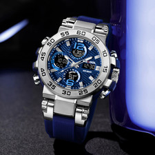 Men Watch Big Dial Digital Analog Luminous Waterproof Sport Diver Boy Wristwatch