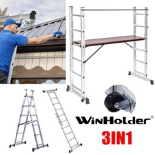 3-in-1 Aluminium Scaffolding Ladder with Work Platform Step Ladder With Wheel