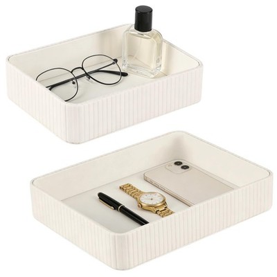 COSYOO 2 Pcs PU Leather Valet Tray Set, Large and Small Nightstand Organizer ...