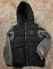 Under Armour Boys 7 Black/Gray Hooded Puffer Zip Jacket Mid-Length Quilted