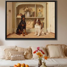 Arte de pared rústico para decoración de perro doberman pintura al óleo lienzo decoración de perro sala