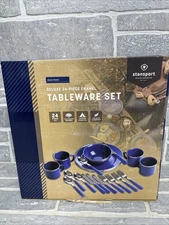 Stansport Enamel Camping Tableware Set Blue Open Box some silverware missing