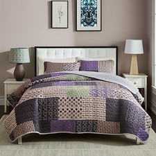 Niditw 3-Piece Boho Geometric Patchwork Quilt Set King Size Stripe Polka Dot