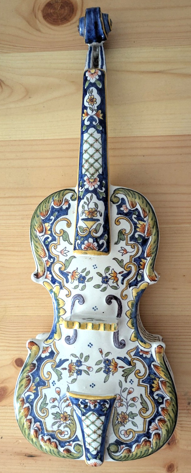Antique French Majolica Violin Rouen 1800s