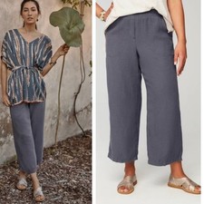 Jill Linen Blend Wide Leg Crops Cream Beachy Pants Trousers Lagenlook Sz MT