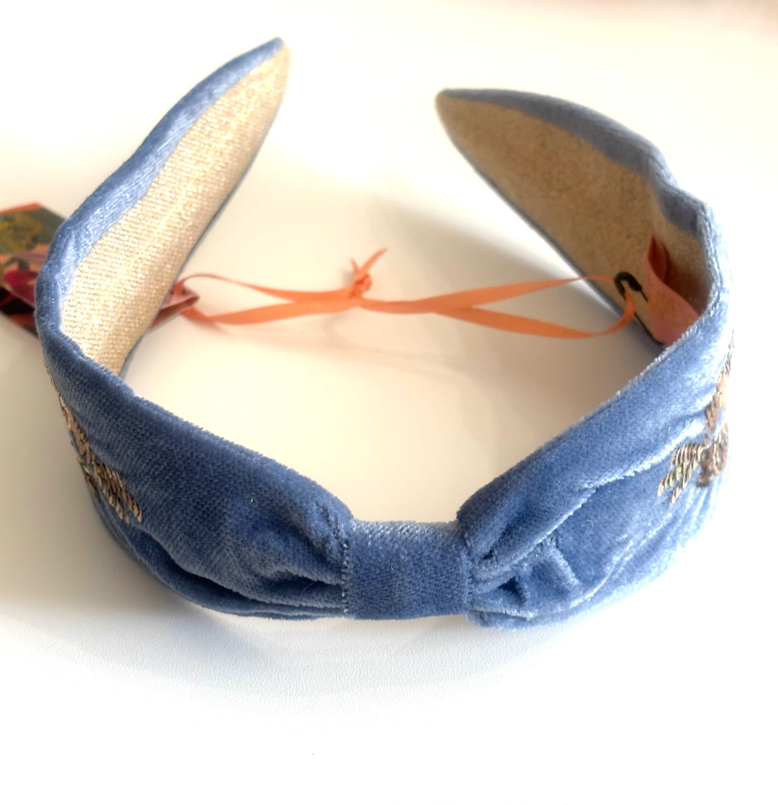 Velvet Embellished Headband - Royal Blue Heart