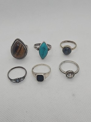 Auswahl 6x 925 Silber Ringe mit Steinen 