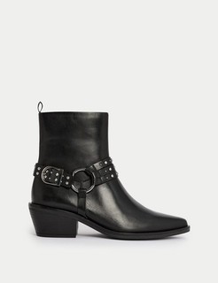Marks & Spencer Womens Black Leather Ankle Boots Size UK 4 M&S