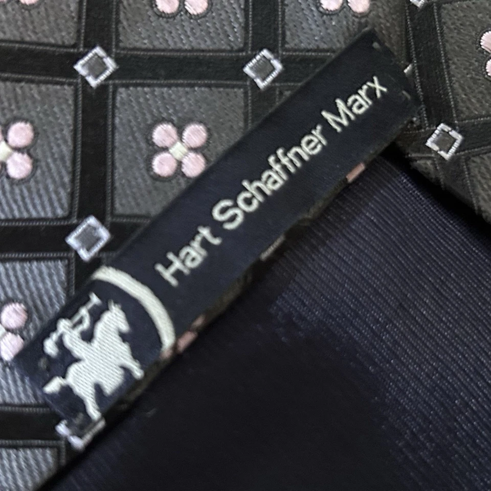 Галстук Hart Schaffner Marx 100% шелк цветочный геометрический розовый серый 59,5 x 3,75 - Изображение 3 из 4