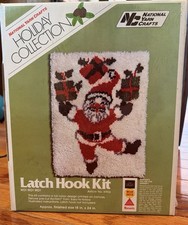 NOS 1980 NIB Vintage Christmas Latch Hook Rug Kit SANTA Nat'l Yarn Craft Kitschy