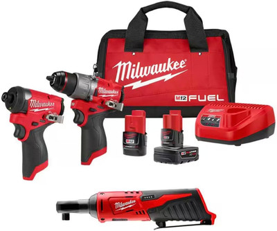 Milwaukee M12 FUEL 12V Hammer Drill & Impact Driver Combo + Free Ratchet