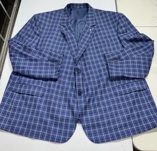 Oak Hill Mens 5XL Blazer Sport Coat Jacket Blue Plaid Polyester Viscose Classic