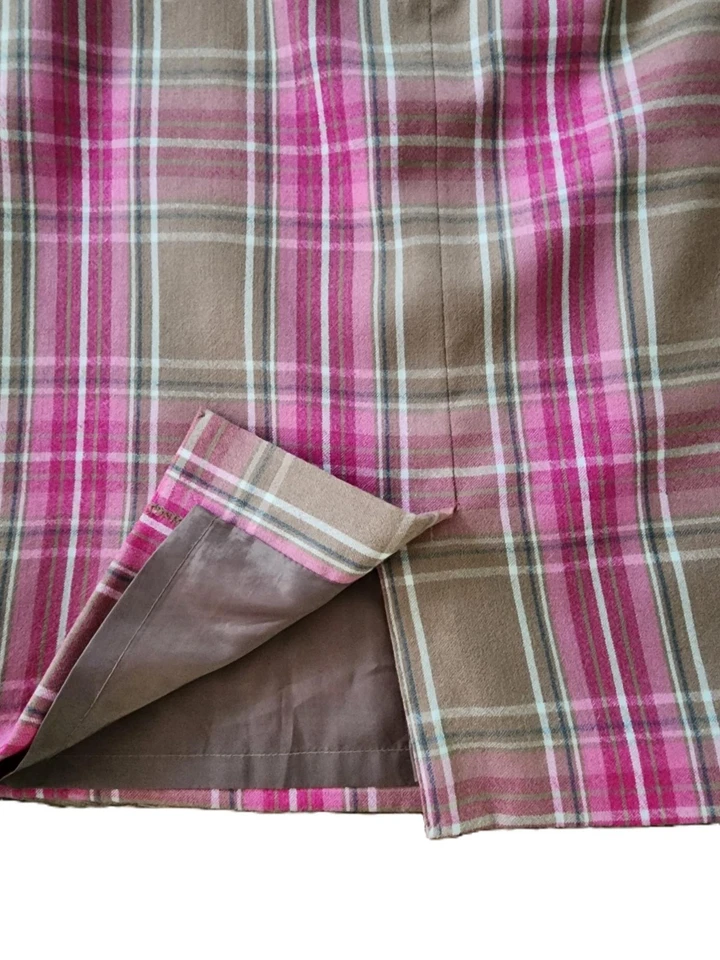 Vintage JG Hook Wool Plaid Pencil Midi Skirt Sz 6 Pink Tan Lined Light Academia Foto 3 de 4