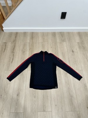 Title Nine Super Power Quarter Zip Sweater Medium Merino Wool Blend Black Blue