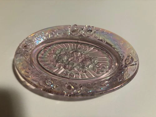 6"x4.5x.750 Fenton rose pattern ring or coin dish in pink glass