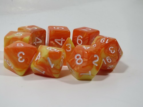 NUEVO RPG Dados 10 piezas - Naranja Torcido-Amarillo - 1 @ D4 D8 D10 D12 D20 D00-10 y 4 D6 - Imagen 2 de 3