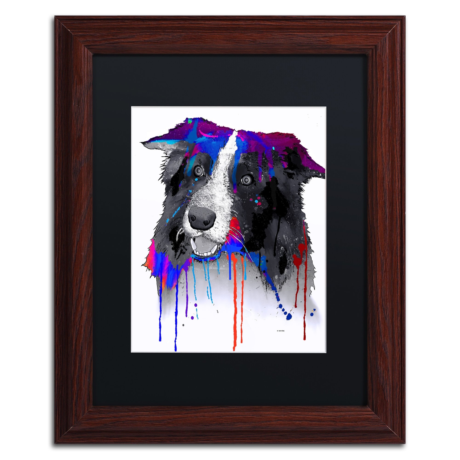 Black Wooden Framed Border Collie Art 11x14 by Marlene Watson