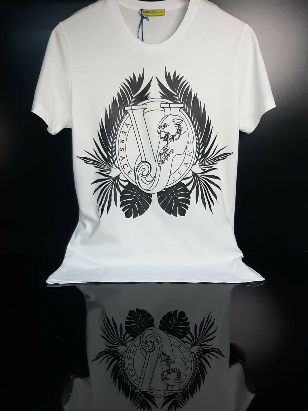 VERSACE JEANS LEAF VJ PRINT T SHIRT-WHITE.