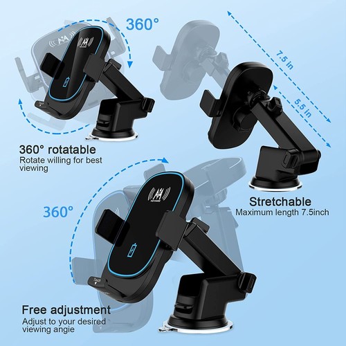 KKM Supporto Porta Telefono Ricarica Rapida Wireless 15W Caricabatteria da Auto - Foto 3 di 9