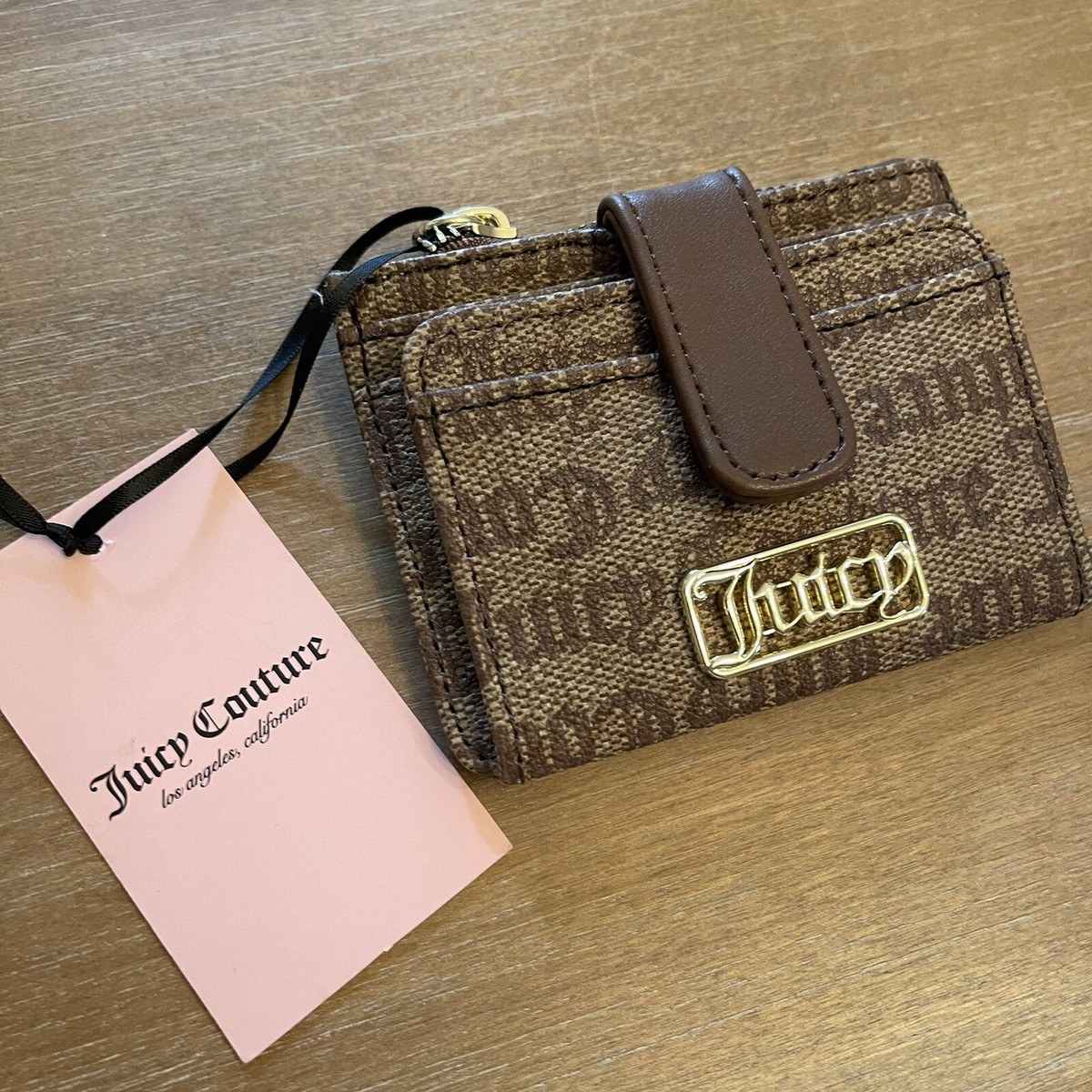 JUICY COUTURE Gothic Logo Brown Card Case Mini Wallet NWT