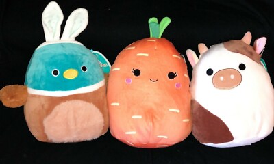 Squishmallows 8'' Easter 2022 DAKSA DUCK RONNIE COW & CAROLEENA RARE Kellytoy 