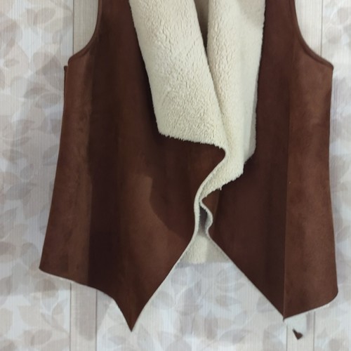 Chaps Asymmetrical Hem Faux Suede Sherpa Lined Open Front Cardigan Vest Medium - Picture 3 of 8