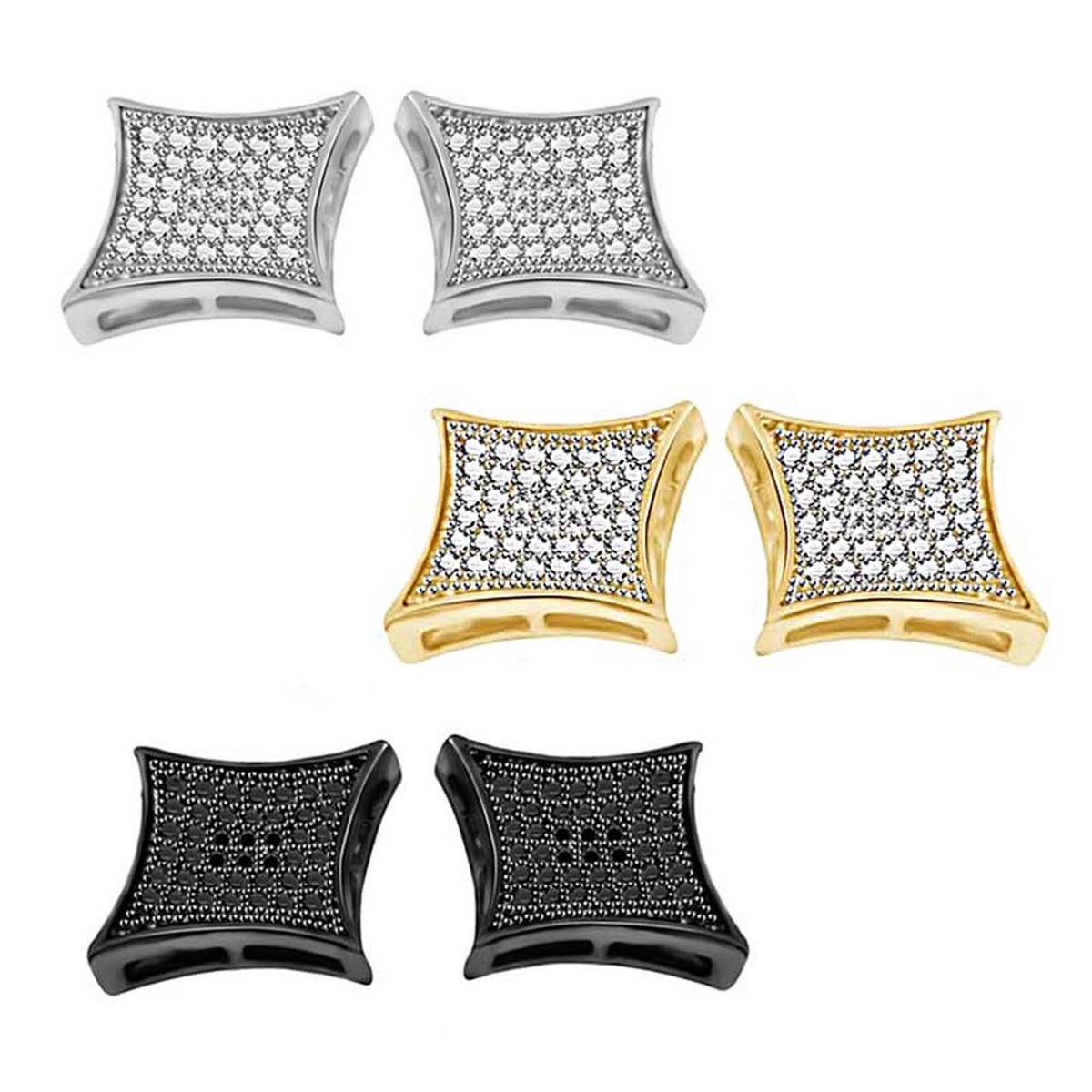 Orecchini Uomo Brillante SUNFLOWER Orecchini Quadrati Pavè In Oro Bianco 18Kt Con Diamanti Ct 1 05 Nuovi Oppo Cuffie - Foto 9