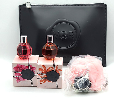 4 Pc Victor & Rolf Flower Bomb Tiger Lily/Ruby Orchid, Keychain, Makeup Bag NEW