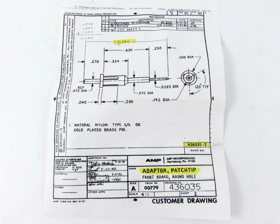 Lote de (500) AMP 436035-2 Adaptador Patchtip Pin Latón Chapado en Oro Foto 2 de 3