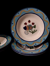 (3) 11" Mikasa OCEAN COLLAGE Rimmed PASTA SOUP BOWLS  DX102 Fish Ceramic
